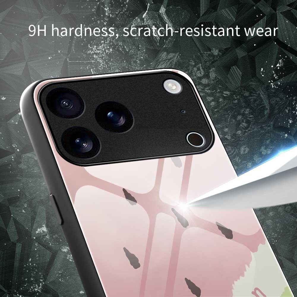 For iPhone 17 Pro Max Case Anti Drop TPU PC Tempered Glass Pattern Printing Phone Back Cover - B0214