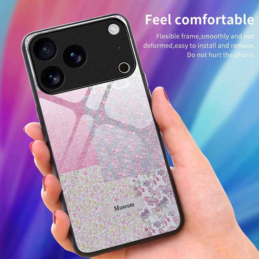 For iPhone 17 Pro Max Case Anti Drop TPU PC Tempered Glass Pattern Printing Phone Back Cover - B0215
