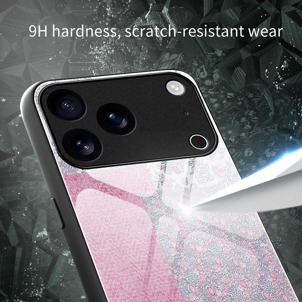 For iPhone 17 Pro Max Case Anti Drop TPU PC Tempered Glass Pattern Printing Phone Back Cover - B0215