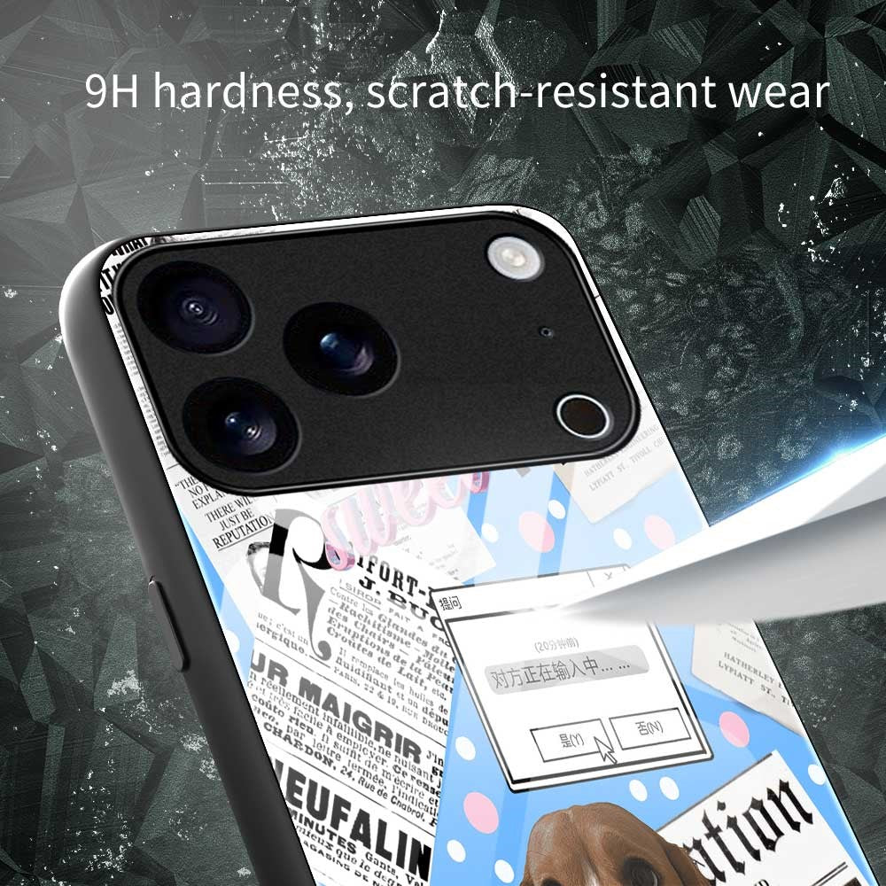 For iPhone 17 Pro Max Case TPU PC Tempered Glass Pattern Printing Anti Drop Phone Back Cover - B0228
