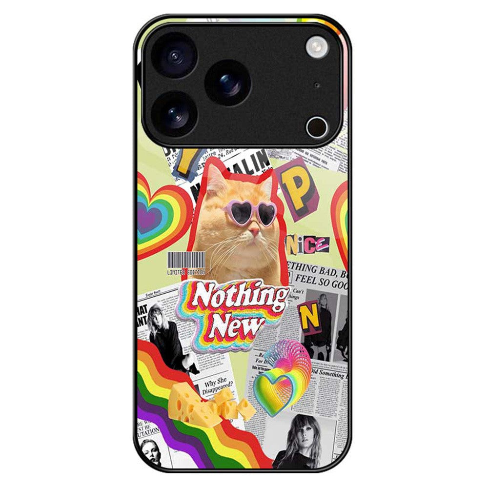 For iPhone 17 Pro Max Case TPU PC Tempered Glass Pattern Printing Anti Drop Phone Back Cover - B0231