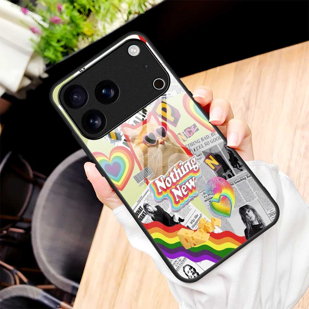 For iPhone 17 Pro Max Case TPU PC Tempered Glass Pattern Printing Anti Drop Phone Back Cover - B0231