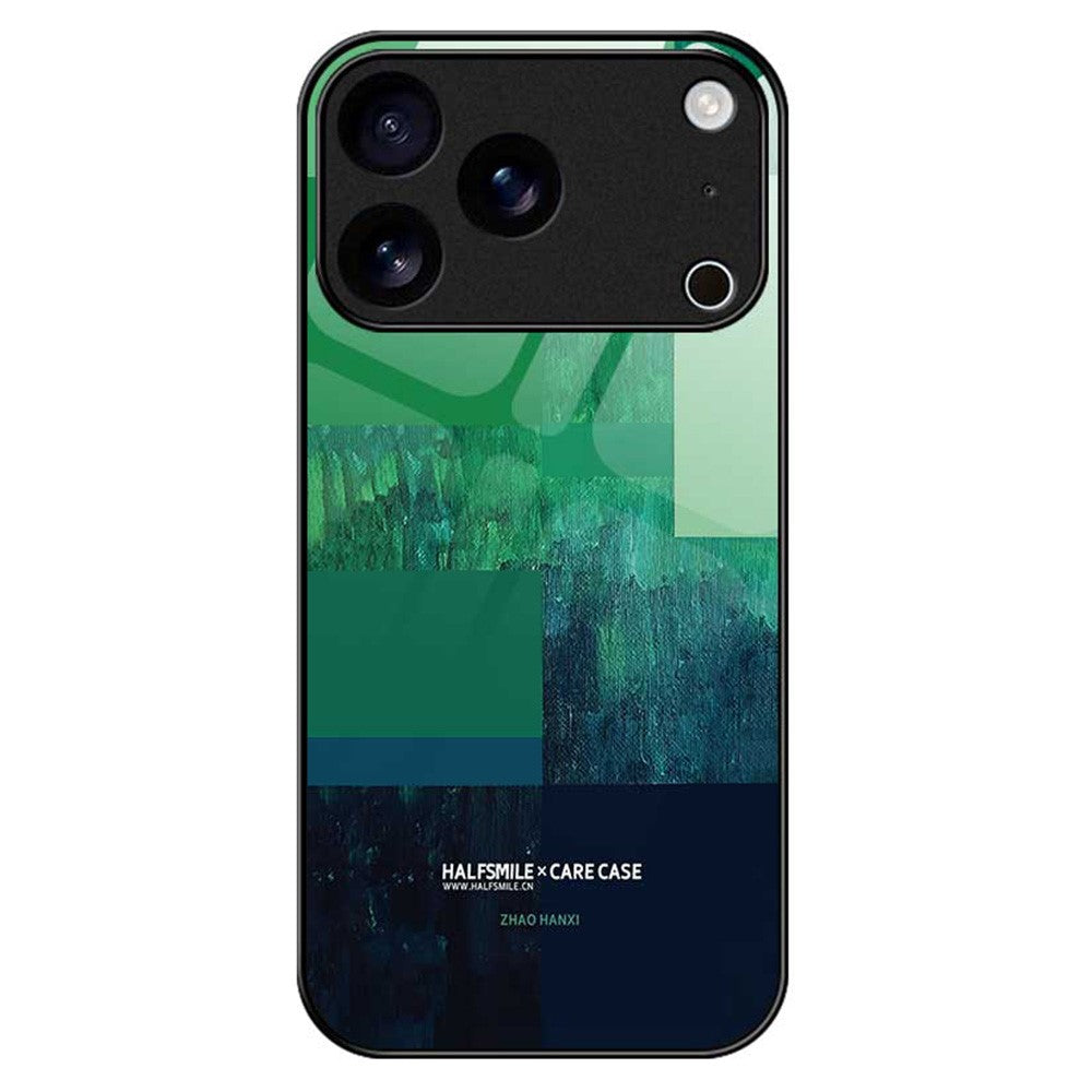 For iPhone 17 Pro Max Case TPU PC Tempered Glass Pattern Printing Anti Drop Phone Back Cover - B0232