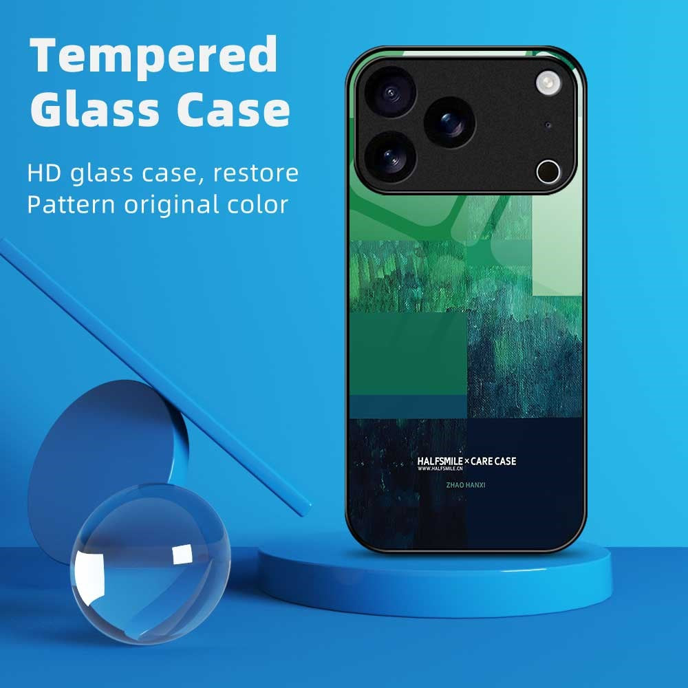 For iPhone 17 Pro Max Case TPU PC Tempered Glass Pattern Printing Anti Drop Phone Back Cover - B0232