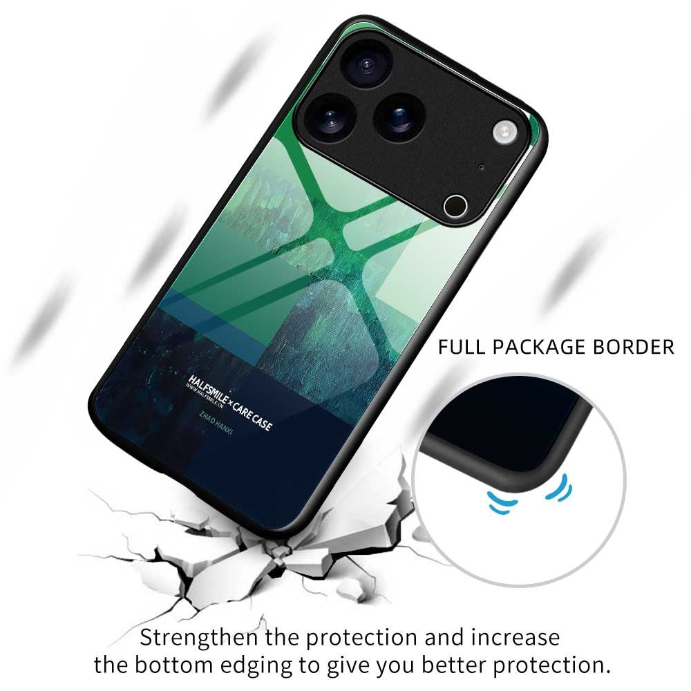 For iPhone 17 Pro Max Case TPU PC Tempered Glass Pattern Printing Anti Drop Phone Back Cover - B0232