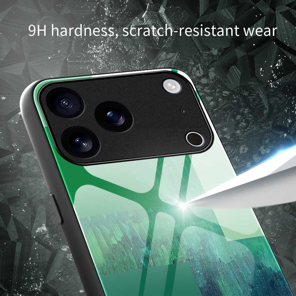 For iPhone 17 Pro Max Case TPU PC Tempered Glass Pattern Printing Anti Drop Phone Back Cover - B0232