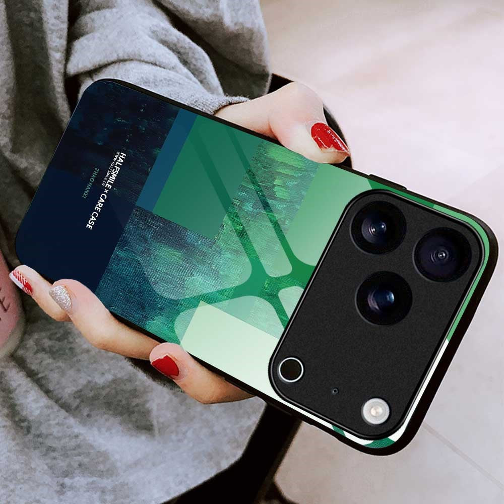 For iPhone 17 Pro Max Case TPU PC Tempered Glass Pattern Printing Anti Drop Phone Back Cover - B0232