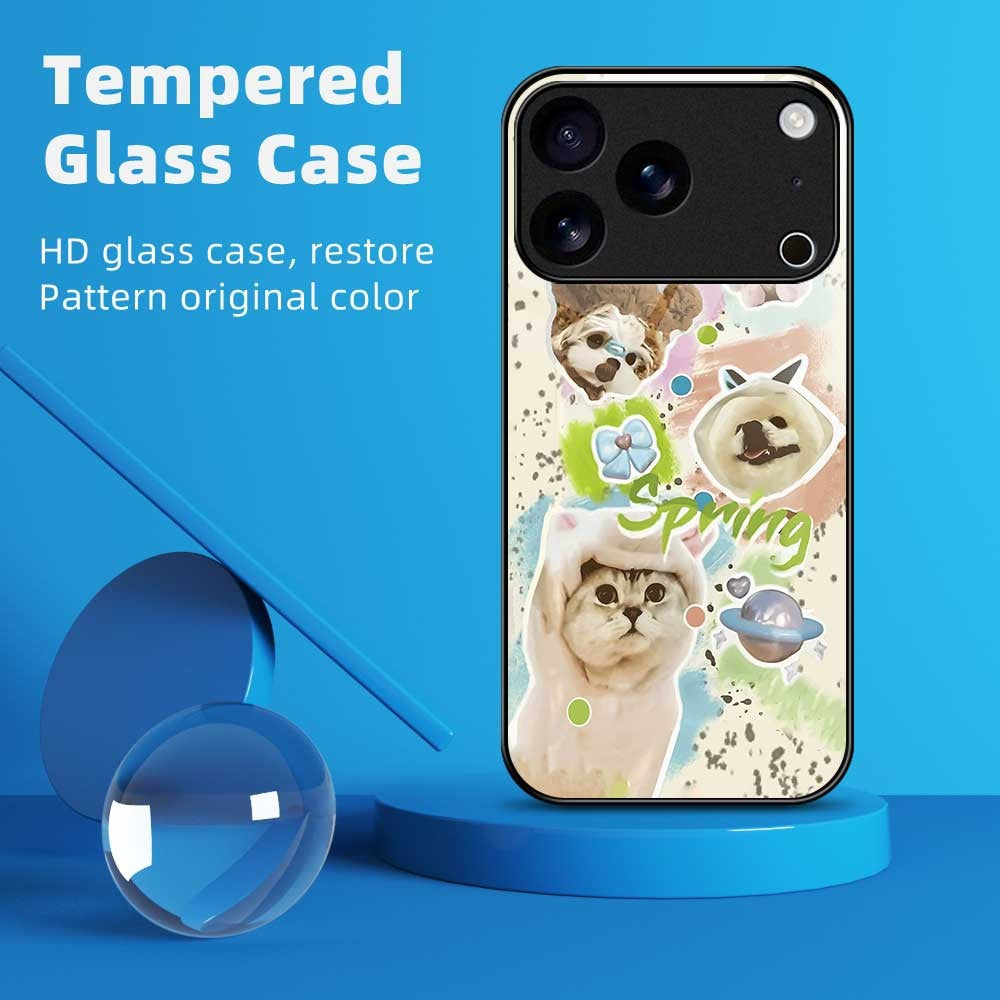 For iPhone 17 Pro Max Case TPU PC Tempered Glass Pattern Printing Anti Drop Phone Back Cover - B0233