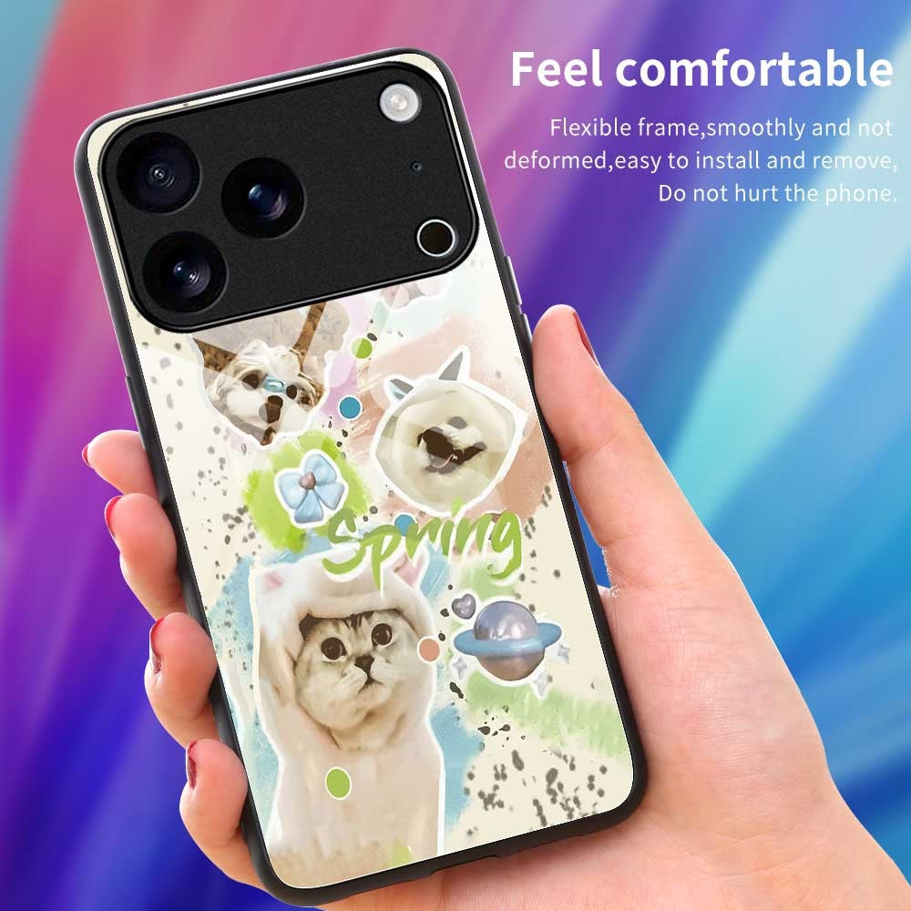 For iPhone 17 Pro Max Case TPU PC Tempered Glass Pattern Printing Anti Drop Phone Back Cover - B0233
