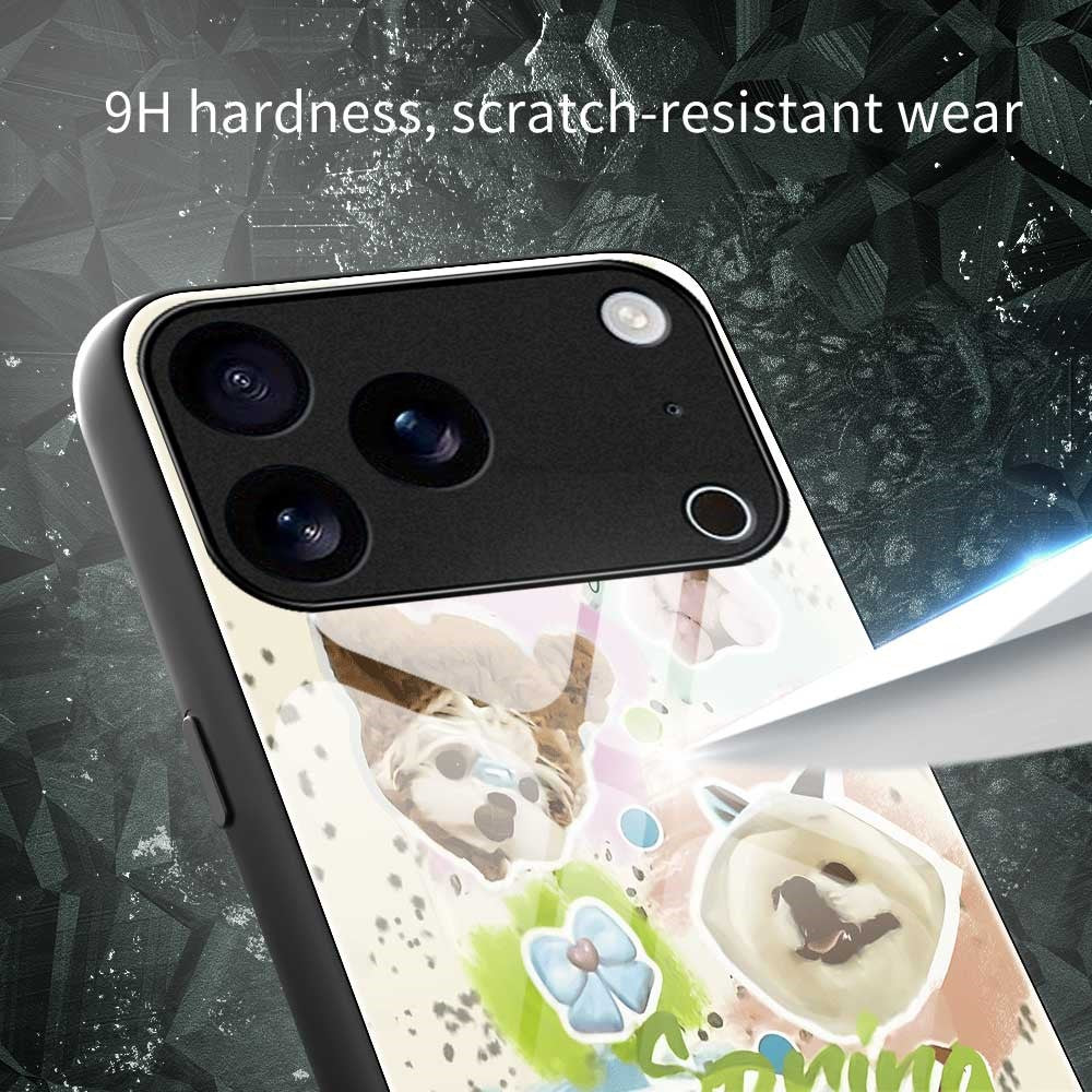 For iPhone 17 Pro Max Case TPU PC Tempered Glass Pattern Printing Anti Drop Phone Back Cover - B0233