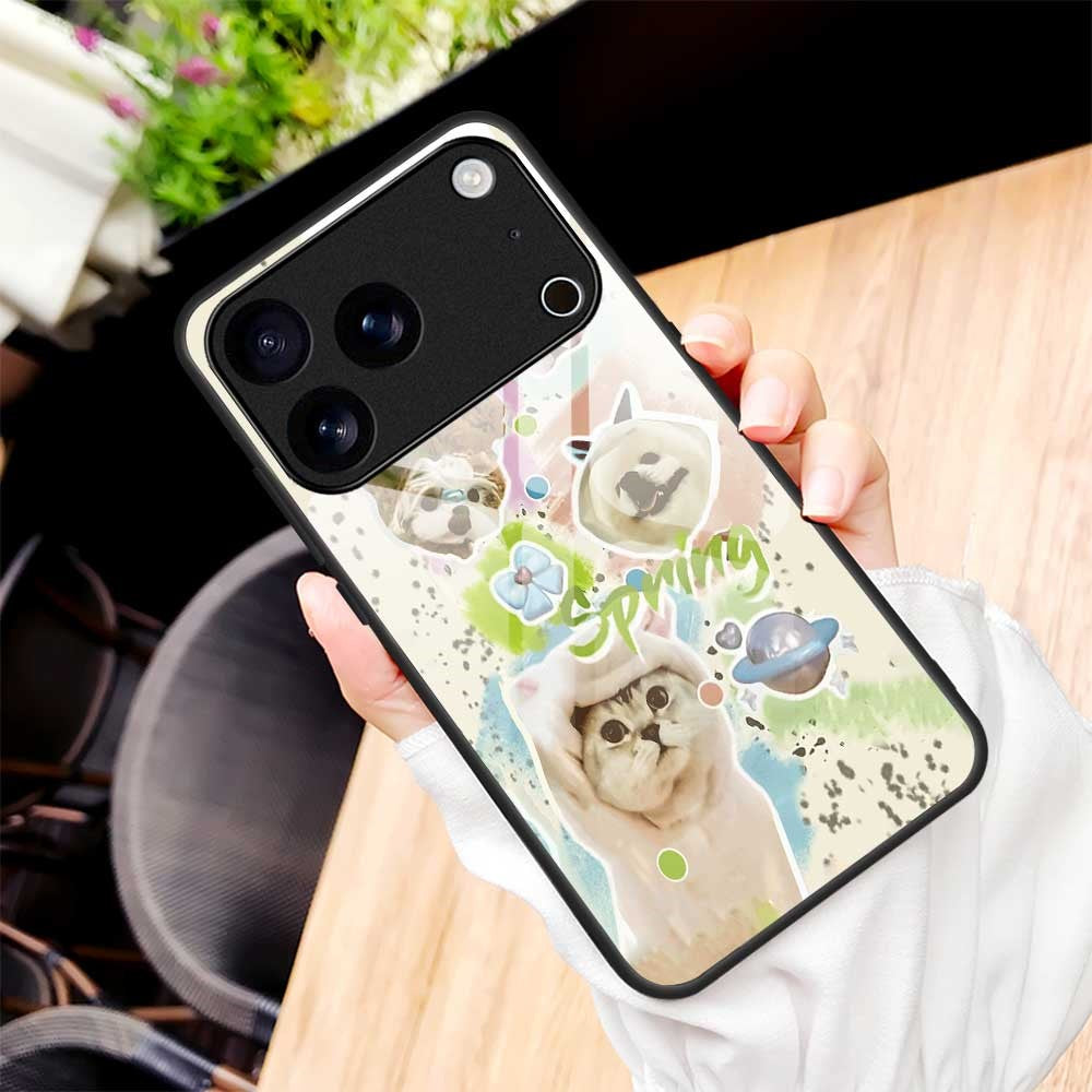 For iPhone 17 Pro Max Case TPU PC Tempered Glass Pattern Printing Anti Drop Phone Back Cover - B0233