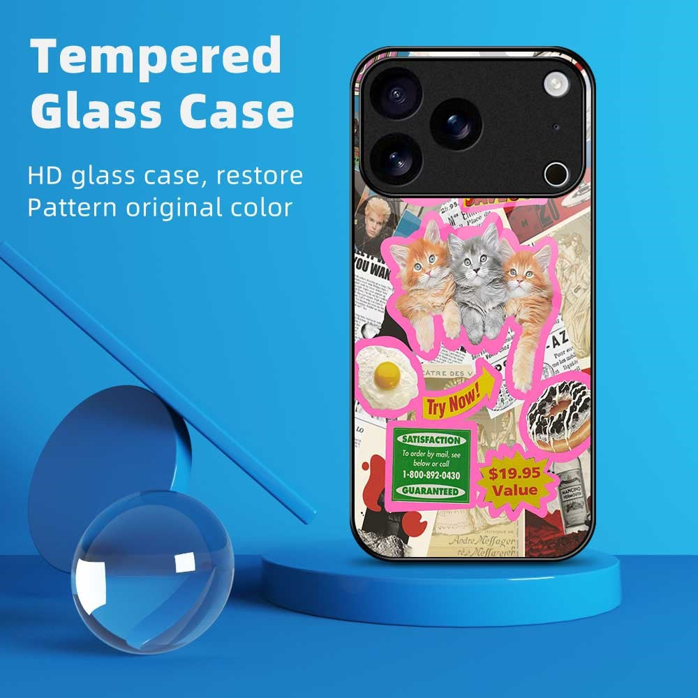 For iPhone 17 Pro Max Case TPU PC Tempered Glass Pattern Printing Anti Drop Phone Back Cover - B0234