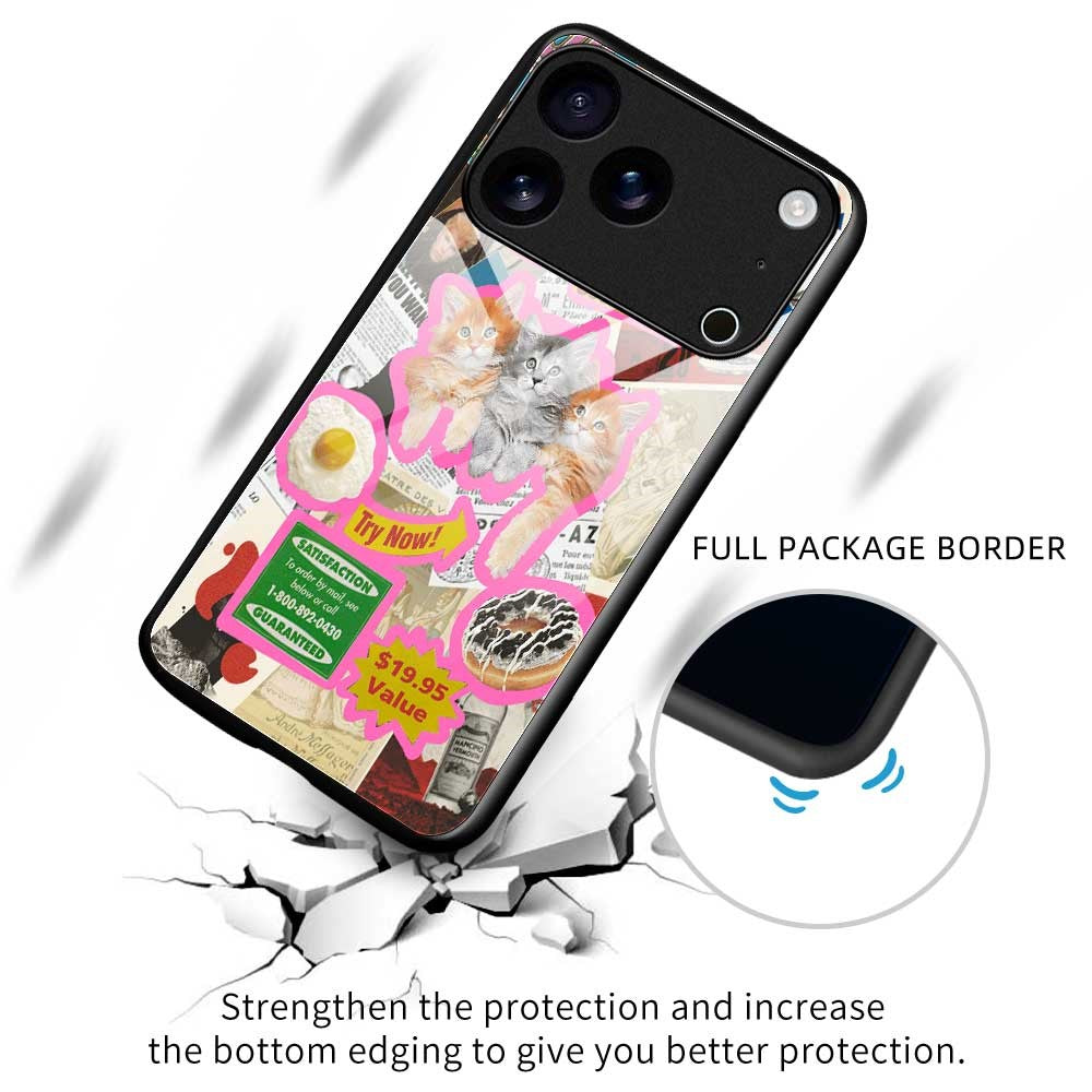 For iPhone 17 Pro Max Case TPU PC Tempered Glass Pattern Printing Anti Drop Phone Back Cover - B0234