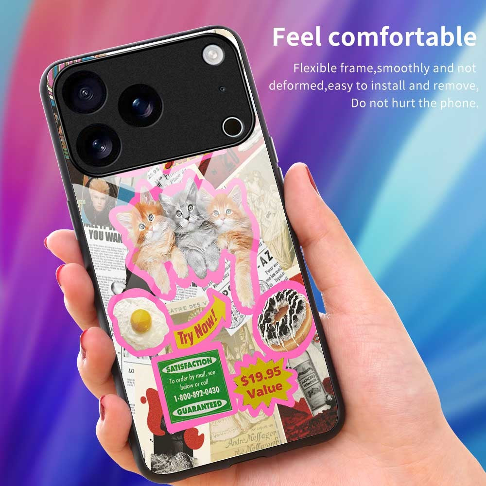 For iPhone 17 Pro Max Case TPU PC Tempered Glass Pattern Printing Anti Drop Phone Back Cover - B0234