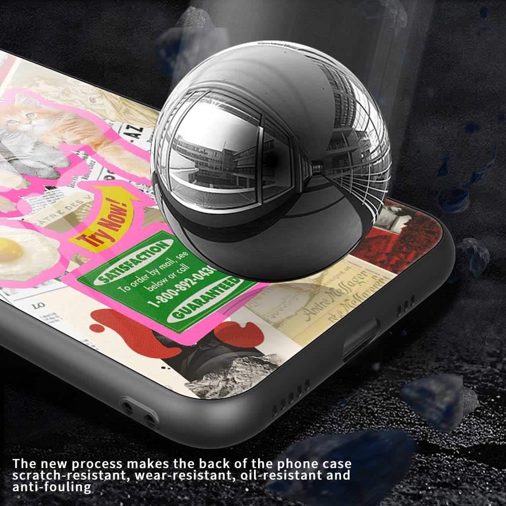 For iPhone 17 Pro Max Case TPU PC Tempered Glass Pattern Printing Anti Drop Phone Back Cover - B0234