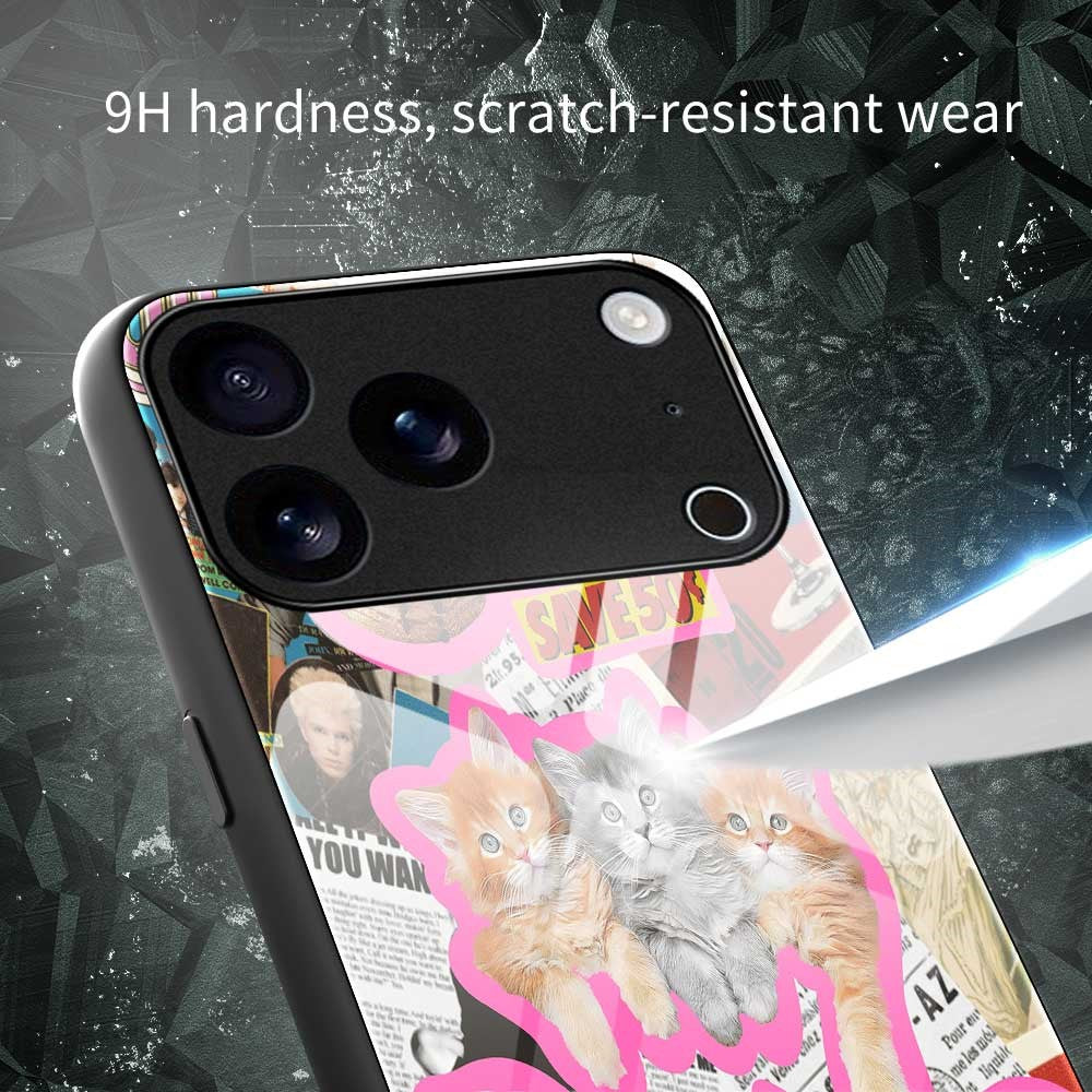 For iPhone 17 Pro Max Case TPU PC Tempered Glass Pattern Printing Anti Drop Phone Back Cover - B0234