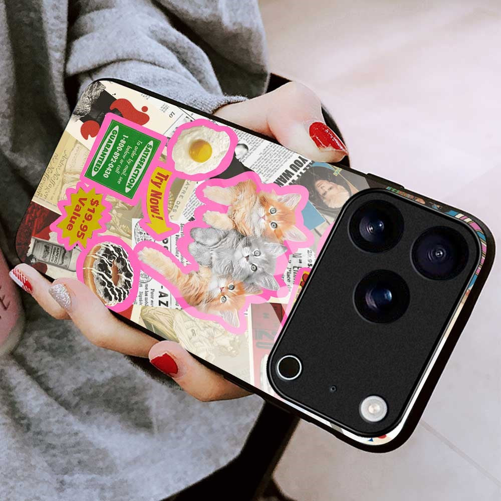 For iPhone 17 Pro Max Case TPU PC Tempered Glass Pattern Printing Anti Drop Phone Back Cover - B0234