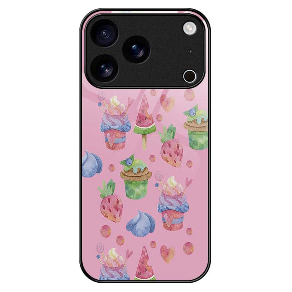 For iPhone 17 Pro Max Case TPU PC Tempered Glass Pattern Printing Anti Drop Phone Back Cover - B0236