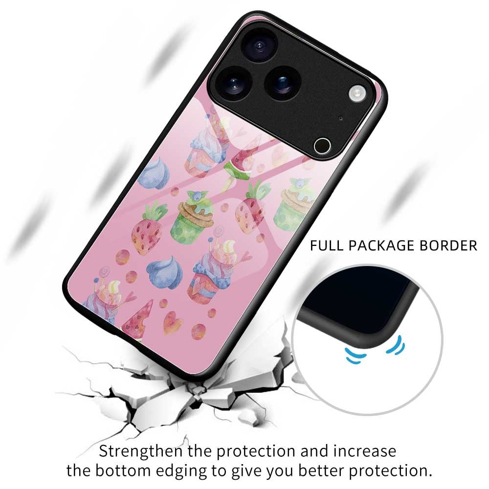 For iPhone 17 Pro Max Case TPU PC Tempered Glass Pattern Printing Anti Drop Phone Back Cover - B0236
