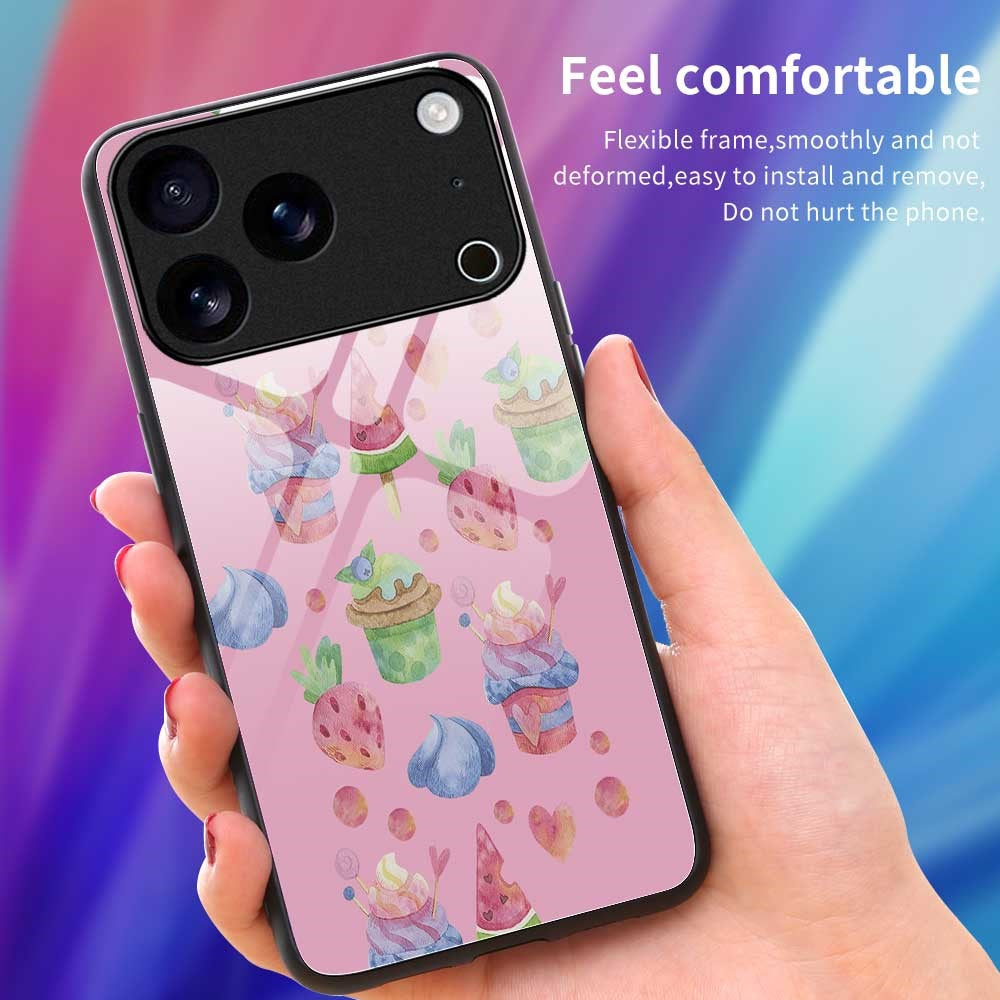 For iPhone 17 Pro Max Case TPU PC Tempered Glass Pattern Printing Anti Drop Phone Back Cover - B0236