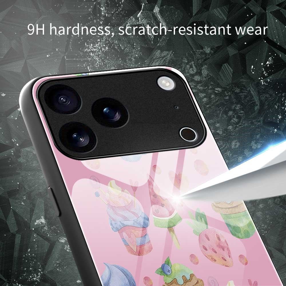 For iPhone 17 Pro Max Case TPU PC Tempered Glass Pattern Printing Anti Drop Phone Back Cover - B0236