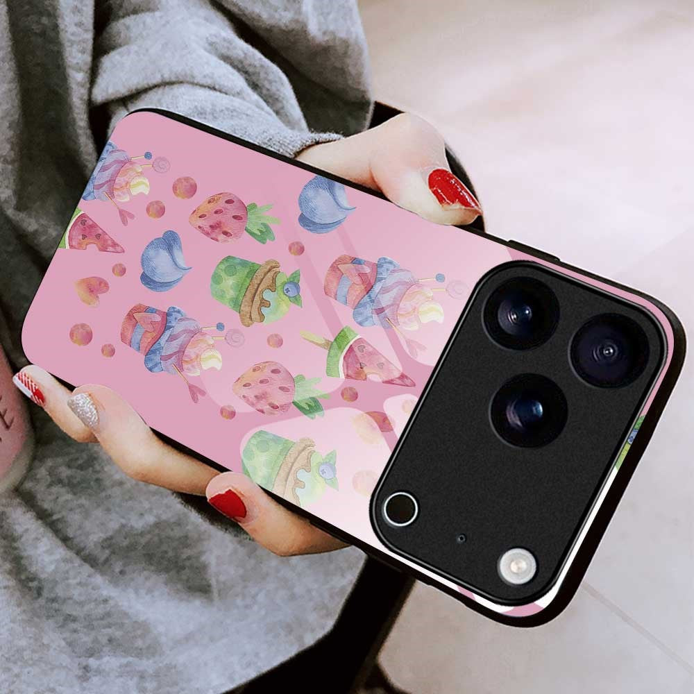 For iPhone 17 Pro Max Case TPU PC Tempered Glass Pattern Printing Anti Drop Phone Back Cover - B0236