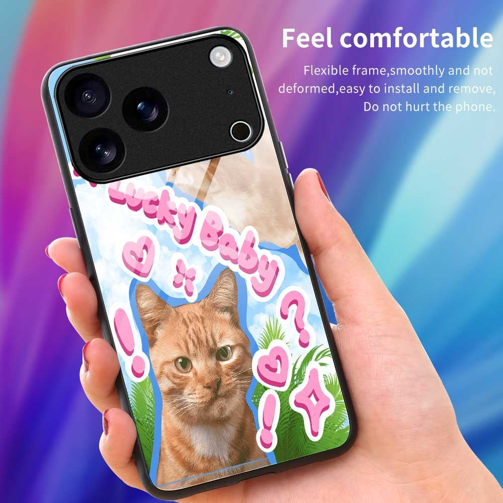 For iPhone 17 Pro Max Case TPU PC Tempered Glass Pattern Printing Anti Drop Phone Back Cover - B0237