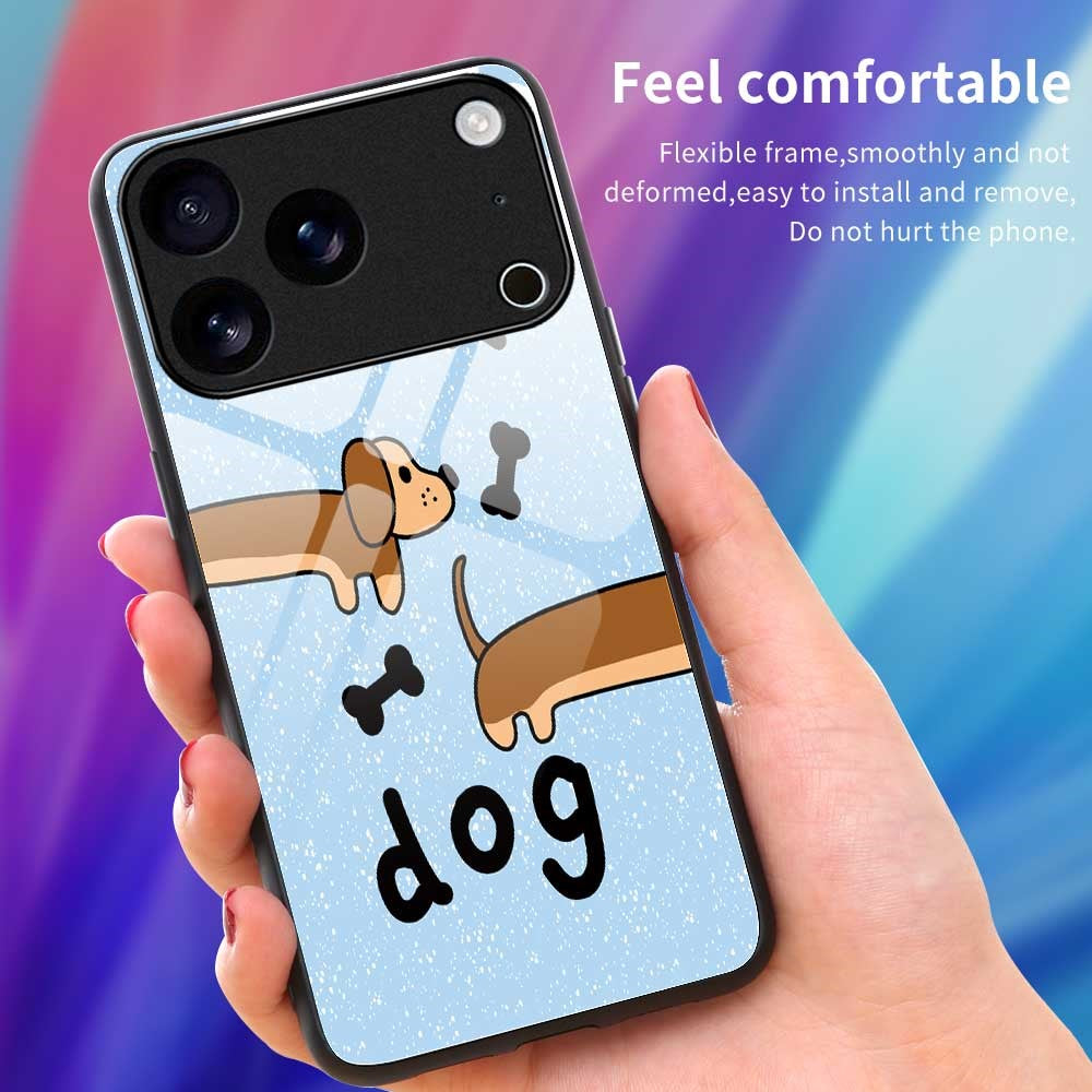 For iPhone 17 Pro Max Case TPU PC Tempered Glass Pattern Printing Anti Drop Phone Back Cover - B0238