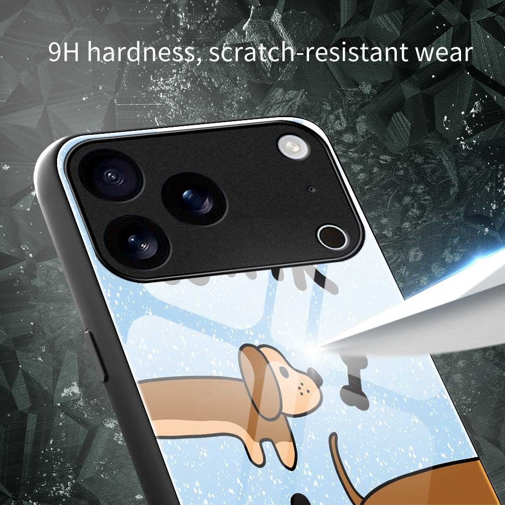 For iPhone 17 Pro Max Case TPU PC Tempered Glass Pattern Printing Anti Drop Phone Back Cover - B0238