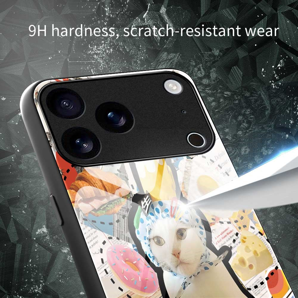 For iPhone 17 Pro Max Case TPU PC Tempered Glass Pattern Printing Anti Drop Phone Back Cover - B0239