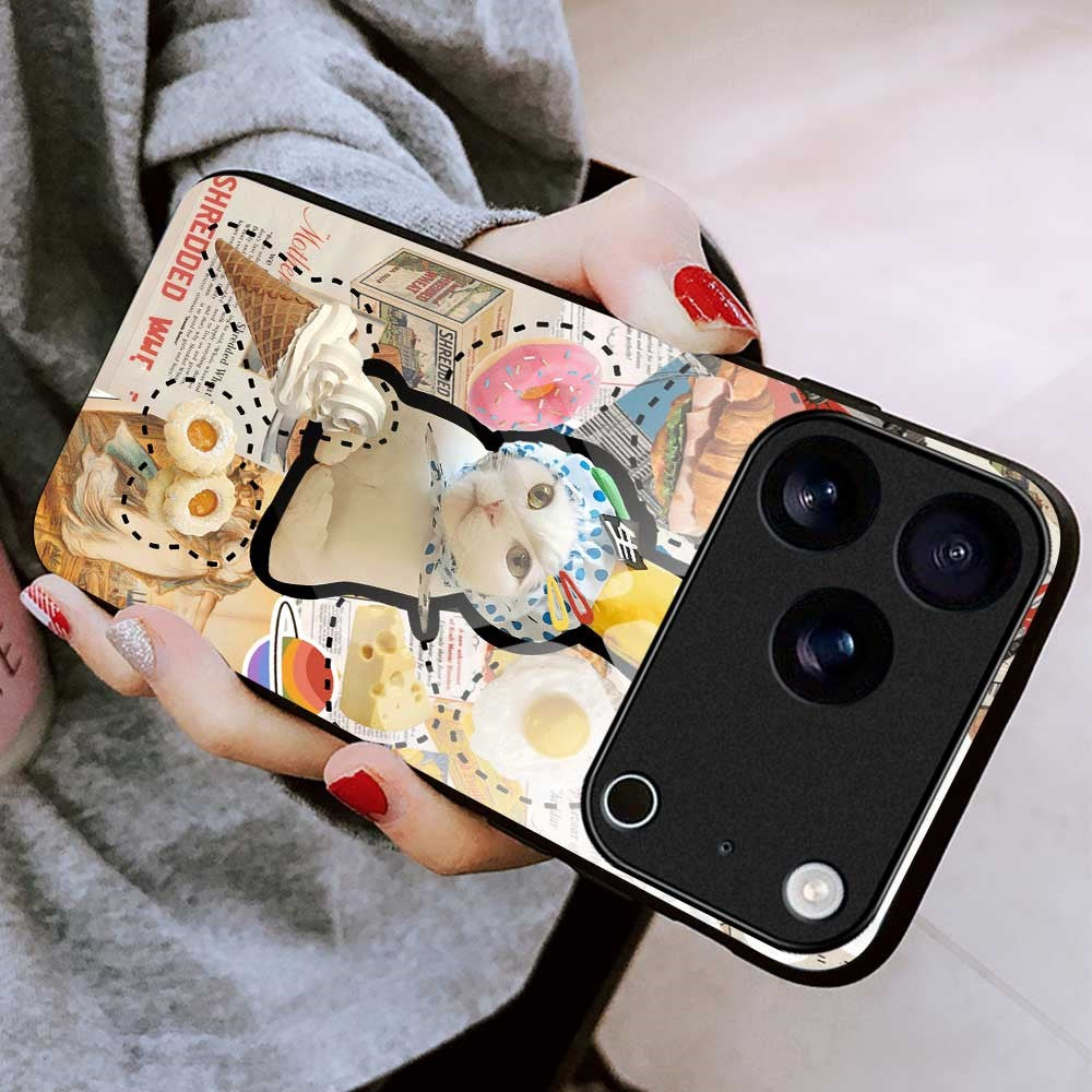 For iPhone 17 Pro Max Case TPU PC Tempered Glass Pattern Printing Anti Drop Phone Back Cover - B0239