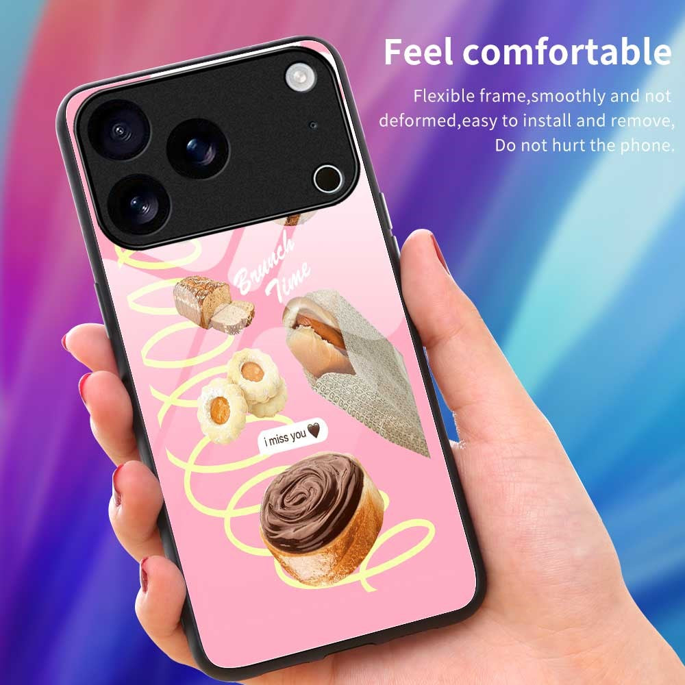 For iPhone 17 Pro Max Case TPU PC Tempered Glass Pattern Printing Anti Drop Phone Back Cover - B0242