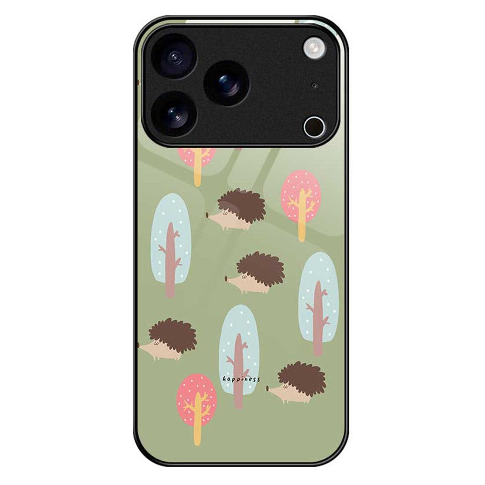 For iPhone 17 Pro Max Case PC TPU Tempered Glass Pattern Printing Anti Drop Phone Back Cover - B0243