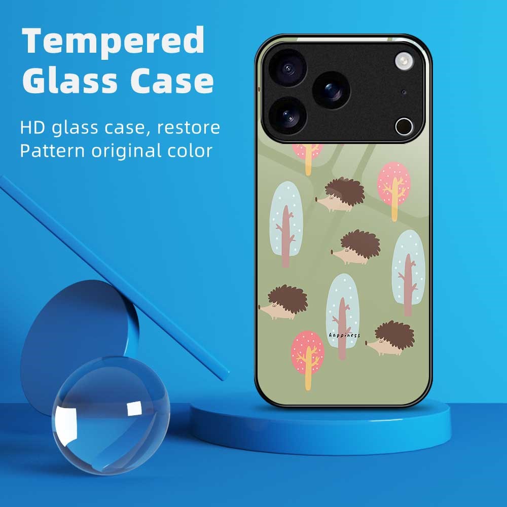 For iPhone 17 Pro Max Case PC TPU Tempered Glass Pattern Printing Anti Drop Phone Back Cover - B0243