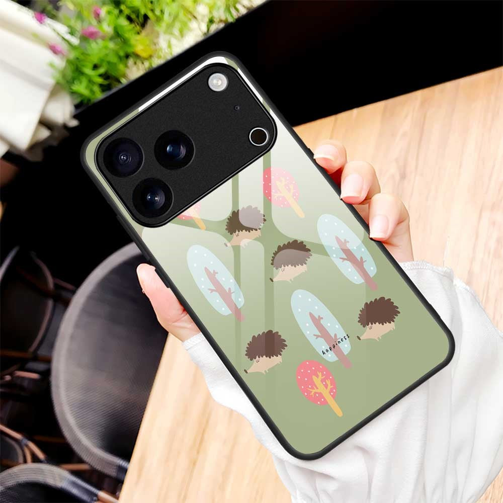 For iPhone 17 Pro Max Case PC TPU Tempered Glass Pattern Printing Anti Drop Phone Back Cover - B0243