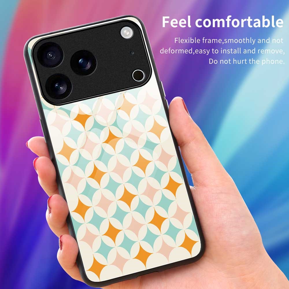 For iPhone 17 Pro Max Case PC TPU Tempered Glass Pattern Printing Anti Drop Phone Back Cover - B0245