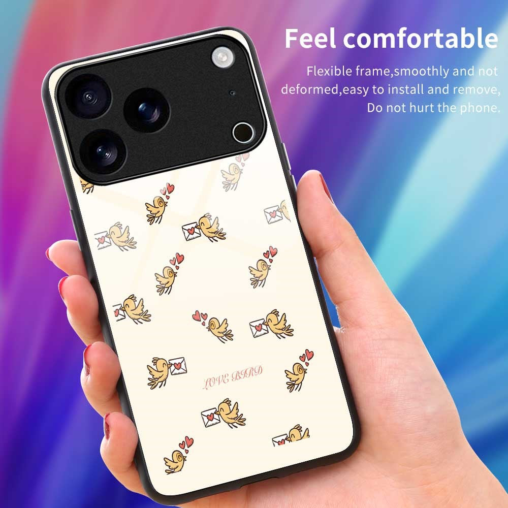 For iPhone 17 Pro Max Case PC TPU Tempered Glass Pattern Printing Anti Drop Phone Back Cover - B0246