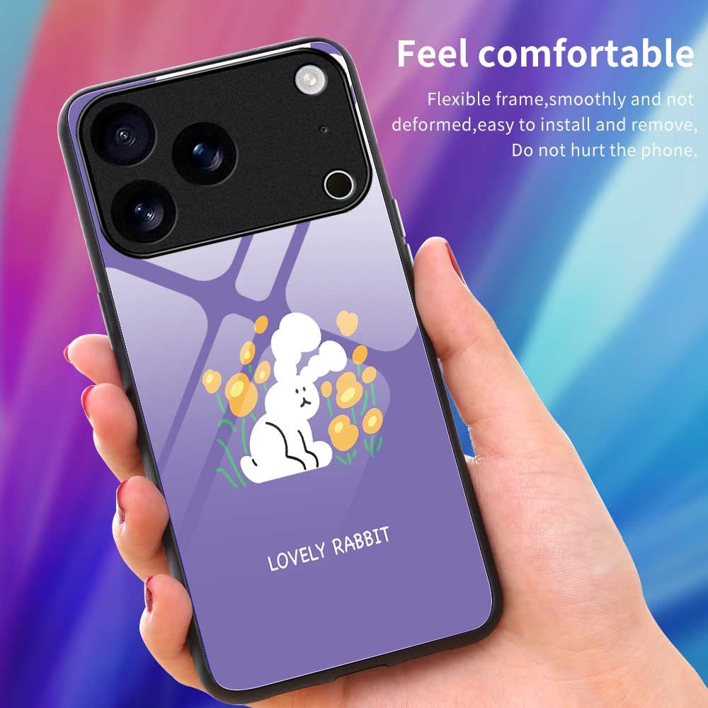 For iPhone 17 Pro Max Case PC TPU Tempered Glass Pattern Printing Anti Drop Phone Back Cover - B0247