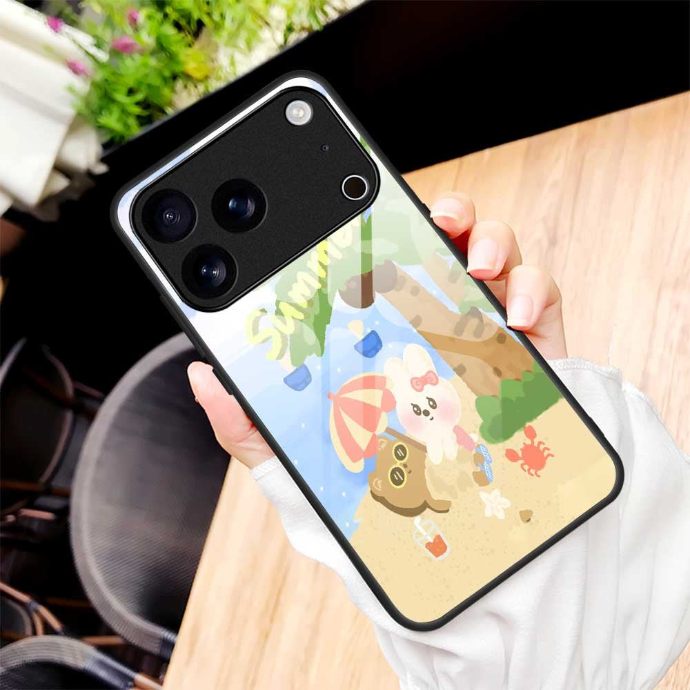 For iPhone 17 Pro Max Case PC TPU Tempered Glass Pattern Printing Anti Drop Phone Back Cover - B0248