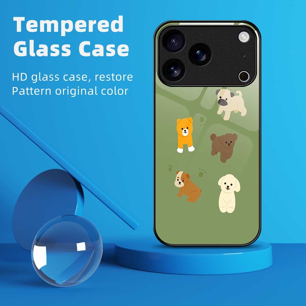 For iPhone 17 Pro Max Case PC TPU Tempered Glass Pattern Printing Anti Drop Phone Back Cover - B0249