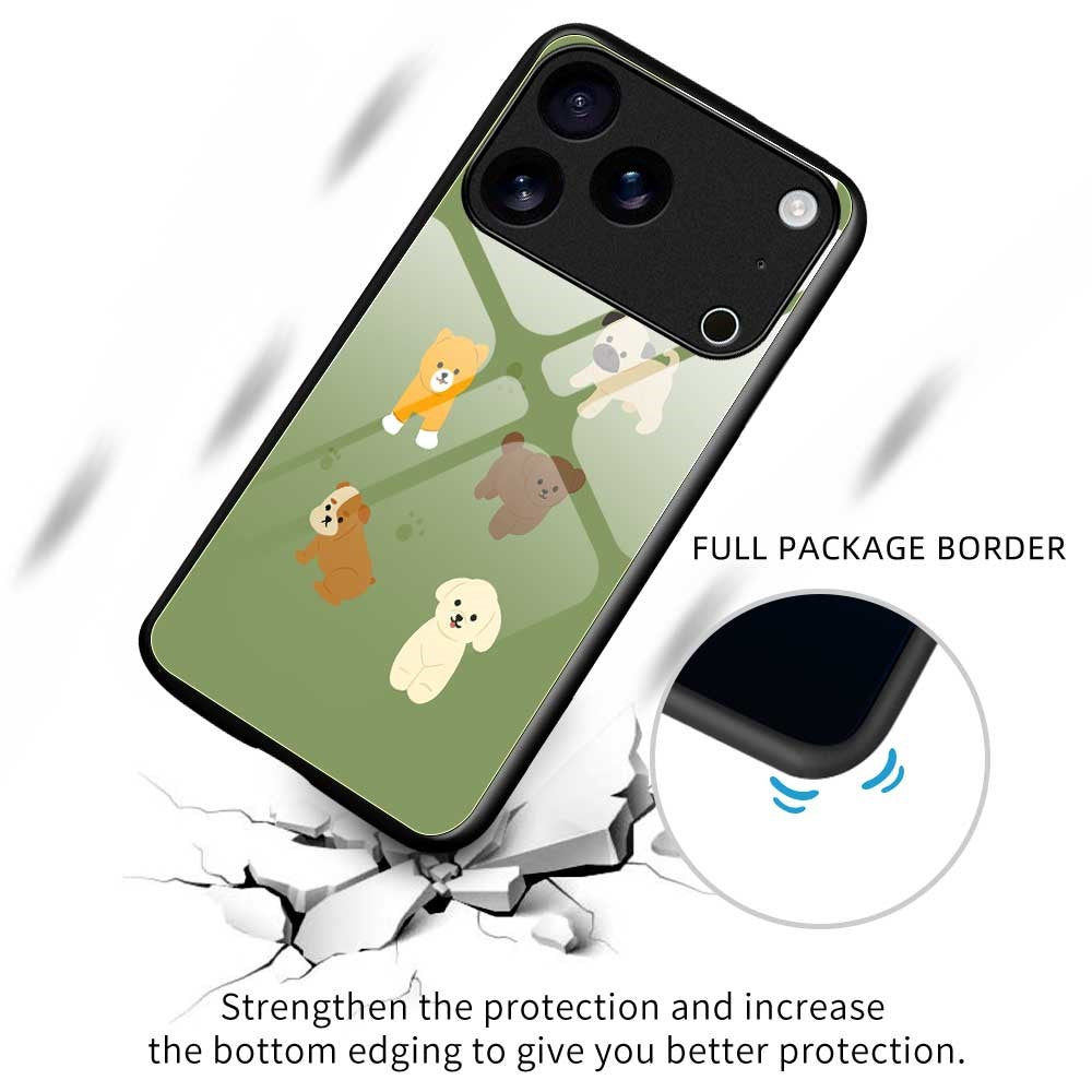 For iPhone 17 Pro Max Case PC TPU Tempered Glass Pattern Printing Anti Drop Phone Back Cover - B0249