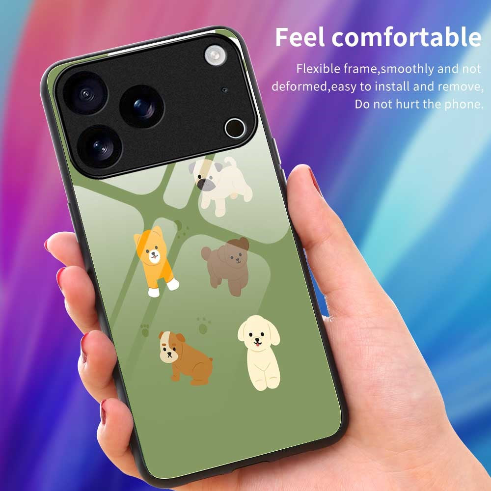 For iPhone 17 Pro Max Case PC TPU Tempered Glass Pattern Printing Anti Drop Phone Back Cover - B0249