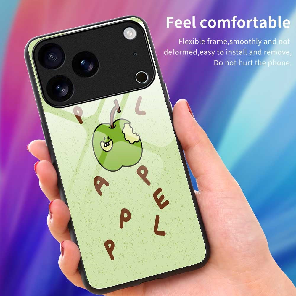 For iPhone 17 Pro Max Case PC TPU Tempered Glass Pattern Printing Anti Drop Phone Back Cover - B0250