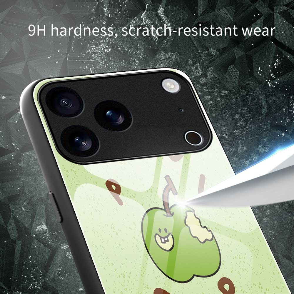 For iPhone 17 Pro Max Case PC TPU Tempered Glass Pattern Printing Anti Drop Phone Back Cover - B0250