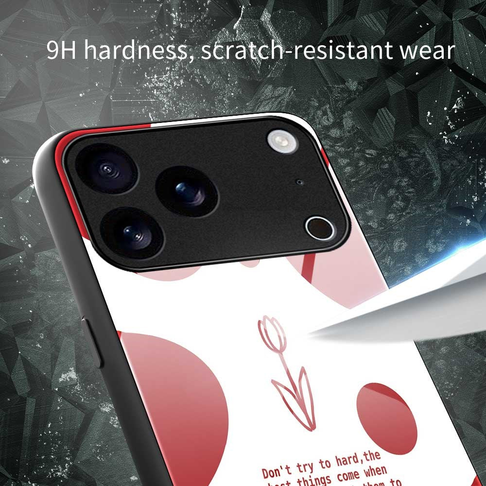 For iPhone 17 Pro Max Case PC TPU Tempered Glass Pattern Printing Anti Drop Phone Back Cover - B0251