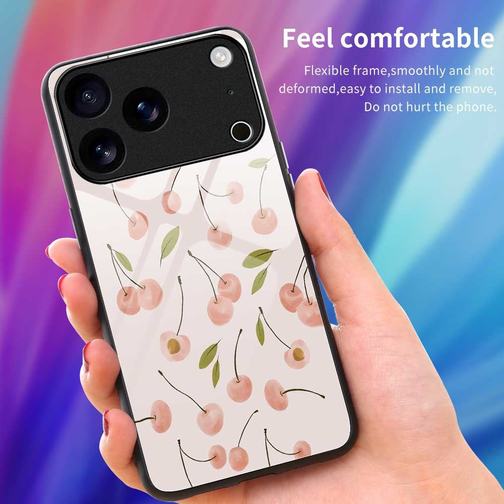For iPhone 17 Pro Max Case PC TPU Tempered Glass Pattern Printing Anti Drop Phone Back Cover - B0252