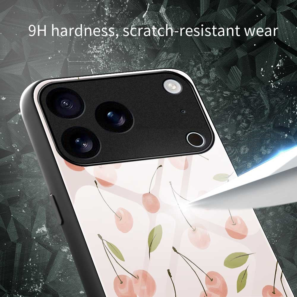 For iPhone 17 Pro Max Case PC TPU Tempered Glass Pattern Printing Anti Drop Phone Back Cover - B0252
