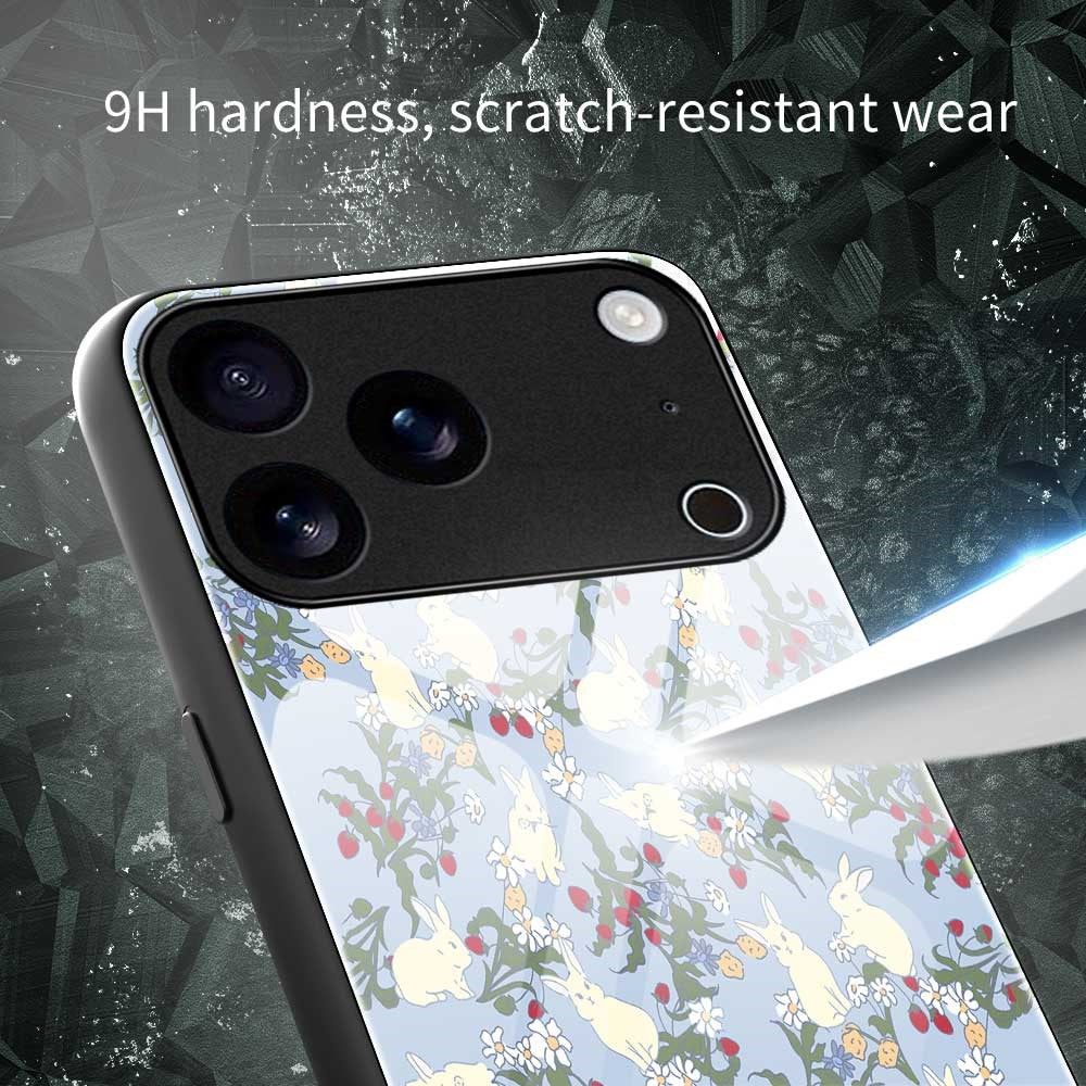 For iPhone 17 Pro Max Case PC TPU Tempered Glass Pattern Printing Anti Drop Phone Back Cover - B0253