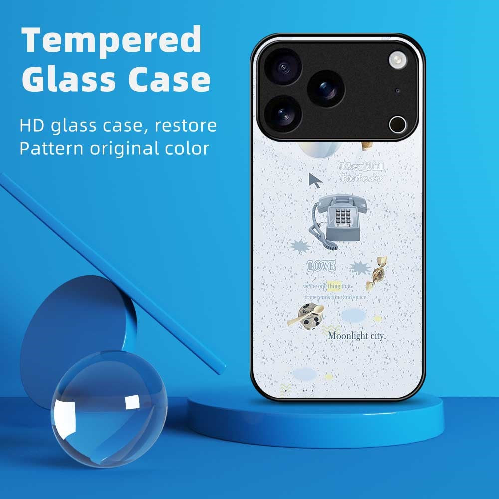 For iPhone 17 Pro Max Case PC TPU Tempered Glass Pattern Printing Anti Drop Phone Back Cover - B0254