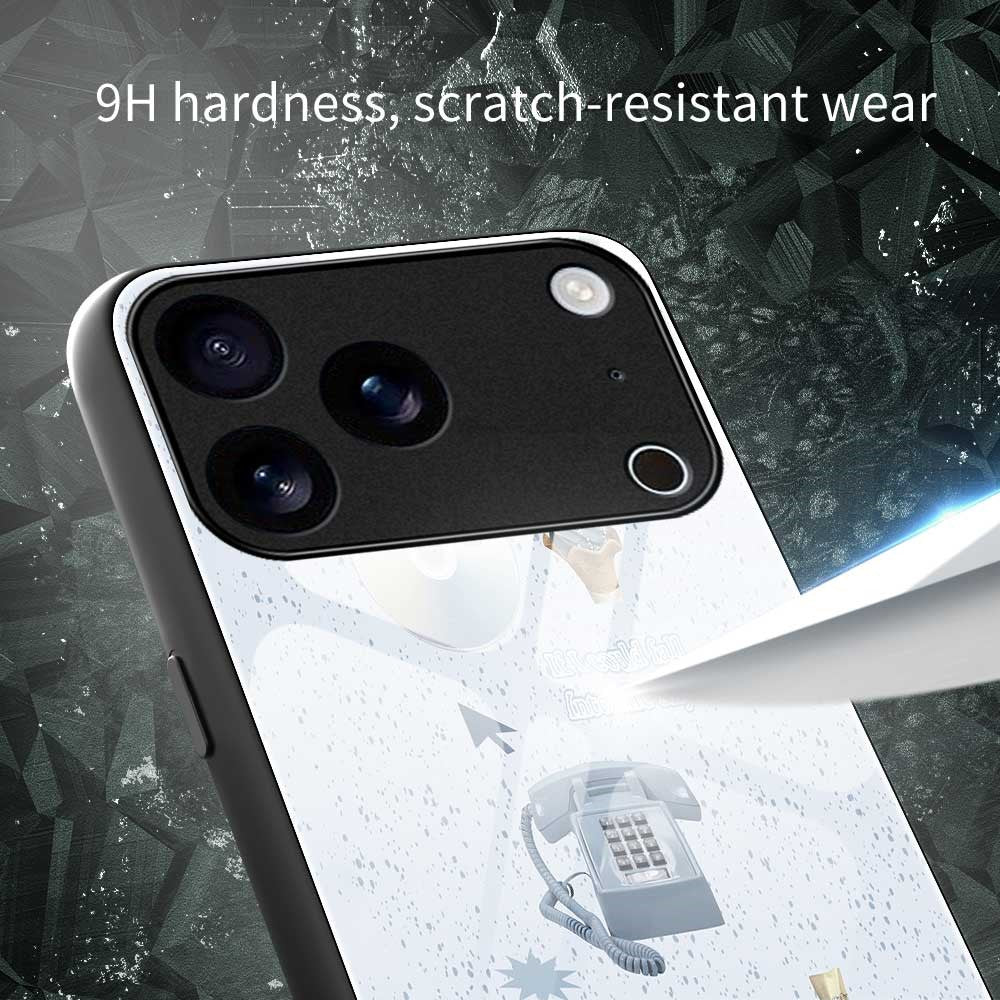 For iPhone 17 Pro Max Case PC TPU Tempered Glass Pattern Printing Anti Drop Phone Back Cover - B0254